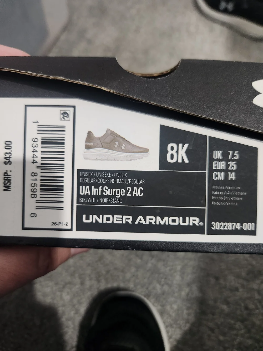 Under Armour Kids' Black Athletic Sneakers Size 8